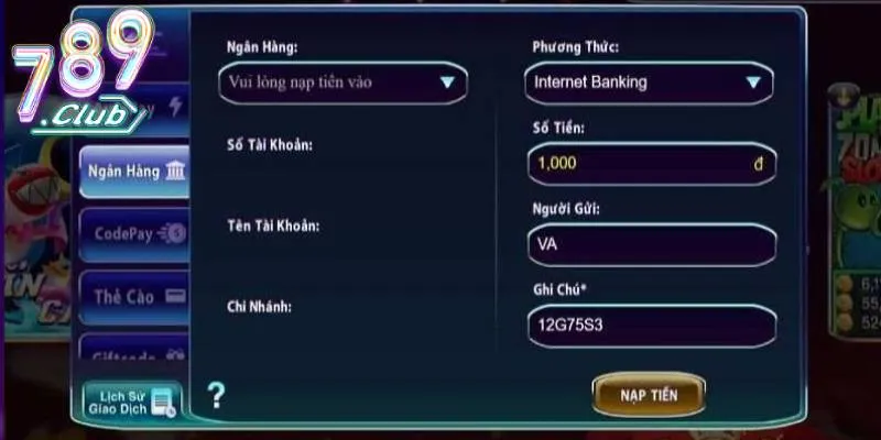 Nạp tiền qua ngân hàng là hình thức phổ biến nhất