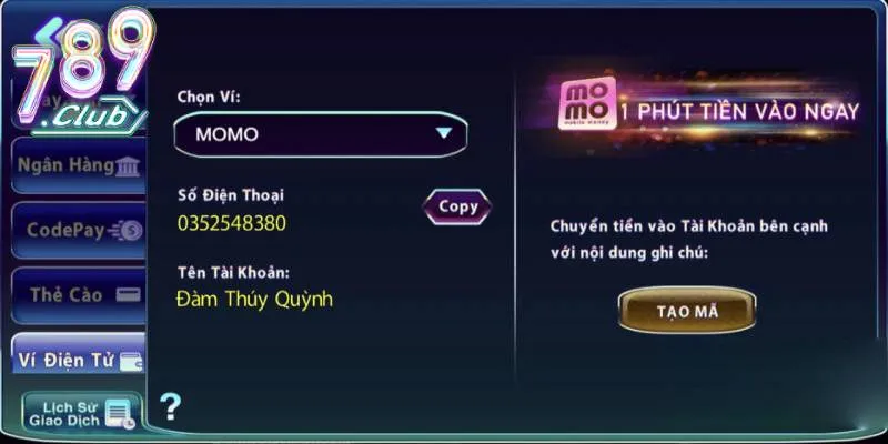 Nạp tiền qua ví điện tử Momo mang lại sự tiện lợi