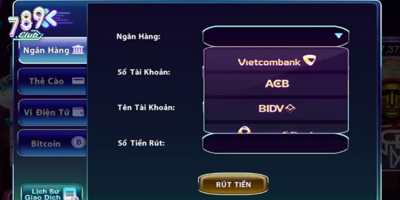 Rút tiền 789CLUB về tài khoản ngân hàng
